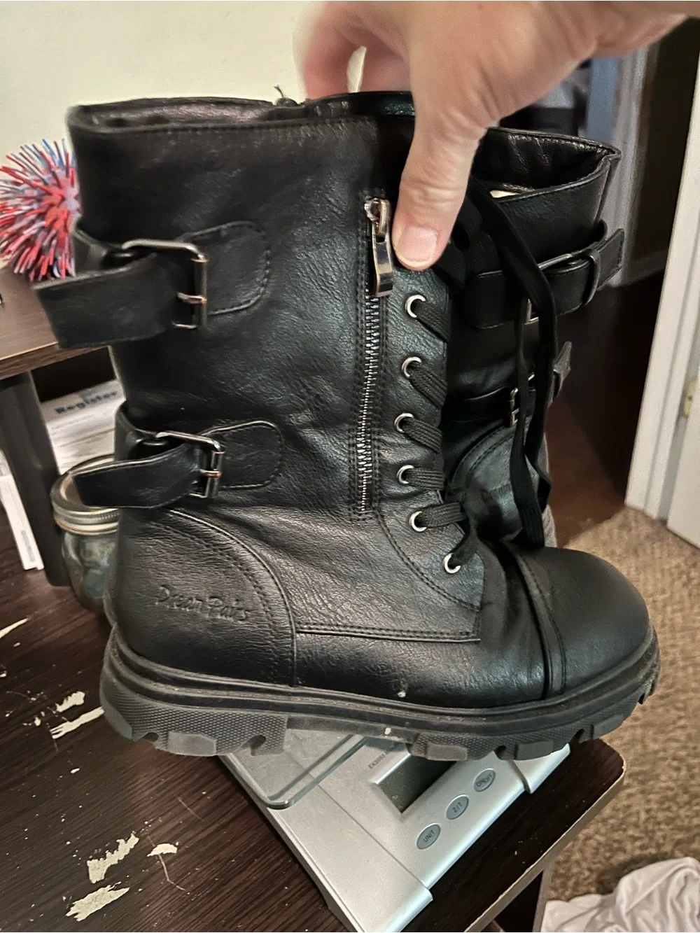 Dream Pairs Black Lace-Up Kids Combat Boots with Side Zip